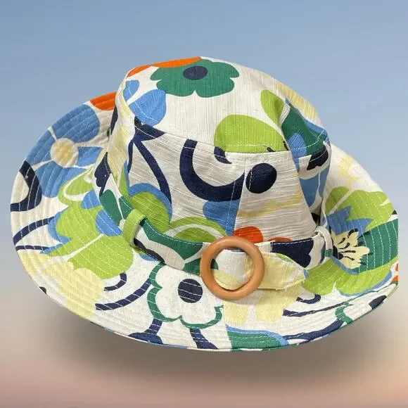 San Diego Hat Co Floral Bucket Hat Wood Buckle Retro Mod Pop Art Sun Hat - Picture 13 of 13